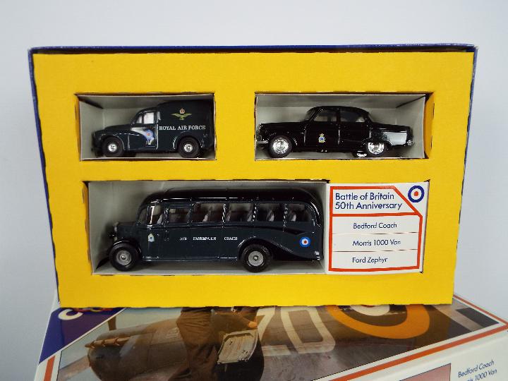 Corgi - 7 x Battle Of Britain 50th Anniversary three vehicle sets # D35/1 with a Bedford OB Coach, - Image 2 of 2