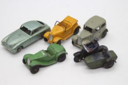 Dinky - Matchbox - 5 x vintage vehicles, Police Motorcycle Patrol # 42b, Austin Seven 1938-40 # 35d,