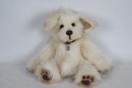Foxglove Bears - A faux fur 'Indy' dog with glass eyes, suede paws, metal joints,