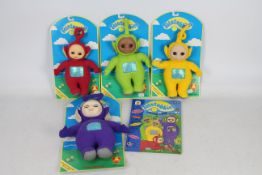 Golden Bear - Four 1996 Teletubbies and a Teletubbies book - Lot includes Tinky Winky, Laa-Laa, Po,