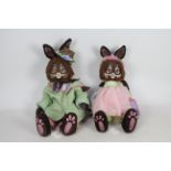 Shelly Lamphire Originals - Two teddy rabbits - Both rabbits have glass eyes attached to clay faces,