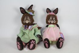 Shelly Lamphire Originals - Two teddy rabbits - Both rabbits have glass eyes attached to clay faces,