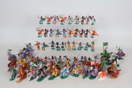Timpo - A collection of 74 Timpo plastic Knights, 32 on horseback and 42 on foot.