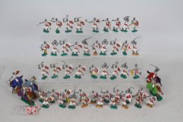 Timpo - A collection of 51 Timpo plastic Crusader figures, 46 on foot and 5 on horseback.