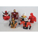 A collection of six Marvel Money Bank Busts to include - Deadpool - Thor - Wolverine.