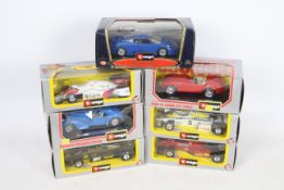 Bburago - 7 boxed cars in 1:24 scale including Bugatti EB110 # 0535, AC Cobra # 0513,