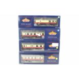 Bachmann - four OO gauge crimson and cream mark 1 coaches, # 39-260, 39-027C, 39-052B and 39-227,