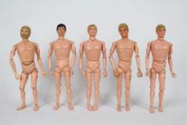 Palitoy, Action Man - Five flock haired, unboxed naked Action Man figures.