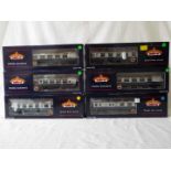 Bachmann - six OO gauge blue and grey corridor coaches, # 39-025A, 39-150, 39-225, 39-330,