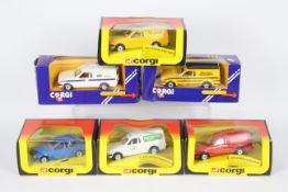 Corgi - 6 boxed Ford Escort and Escort Van models including Manchester Evening News van,