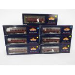 Bachmann - seven OO gauge maroon corridor coaches, # 39-026B, 39-051C, 39-103, 39-126, 39-151A,