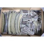 Hornby - 60 plus pieces of curved railway track and 30 plus pieces of railroad switch track.
