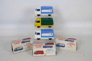 Merehall's - 3 boxed Commer Van models with friction motors, one is a delivery van,