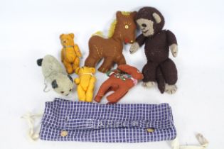Unknown Maker - 6 vintage soft toys including two golden Bears with jointed limbs which are