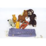 Unknown Maker - 6 vintage soft toys including two golden Bears with jointed limbs which are