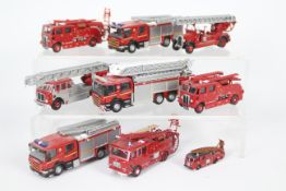 Oxford - 9 unboxed model Fire Engines mostly in 1:76 scale including Scania in Merseyside Fire &