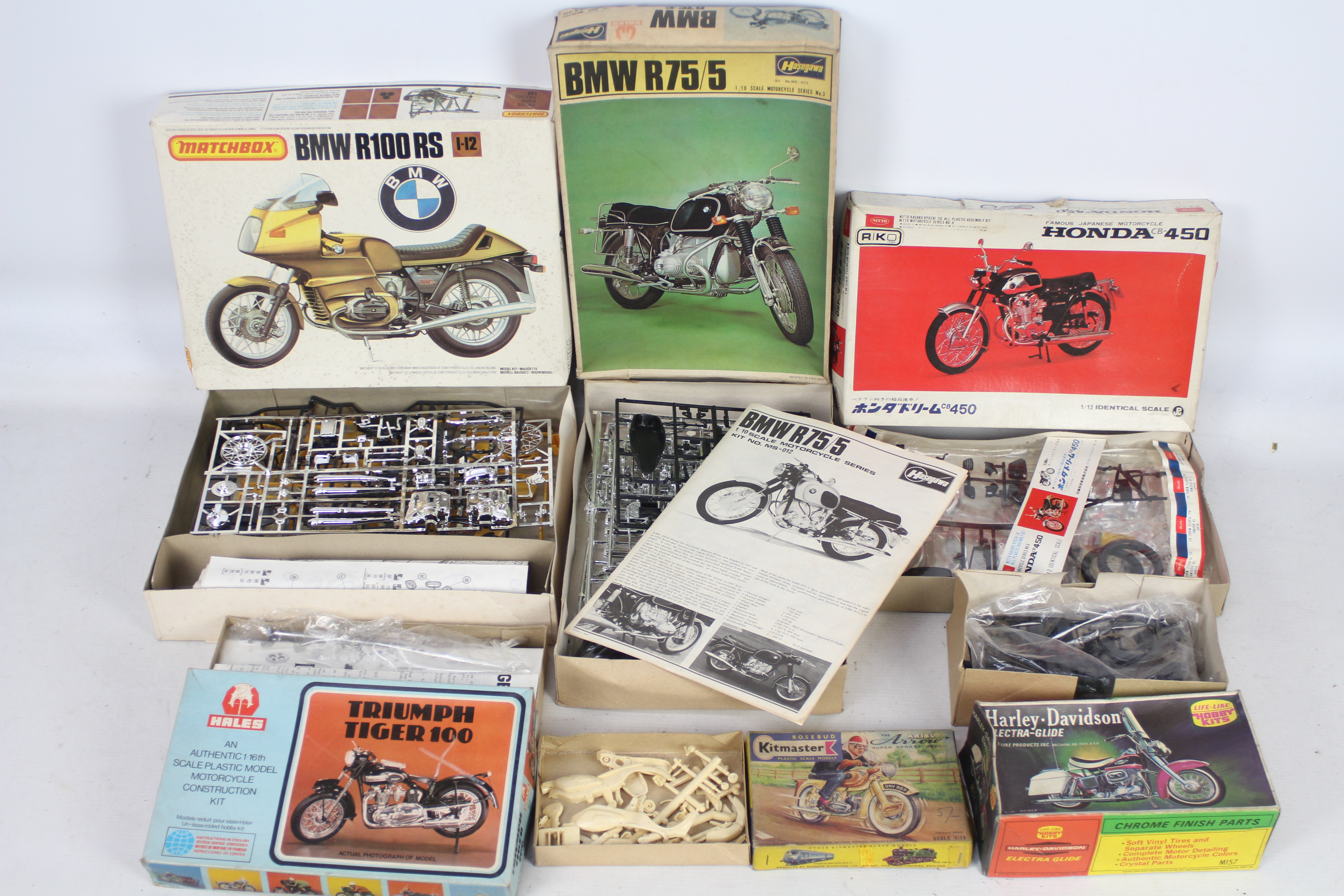 Hasegawa - Hales - Nitto - Matchbox - Life Line - 6 boxed motorcycle model kits including Ariel