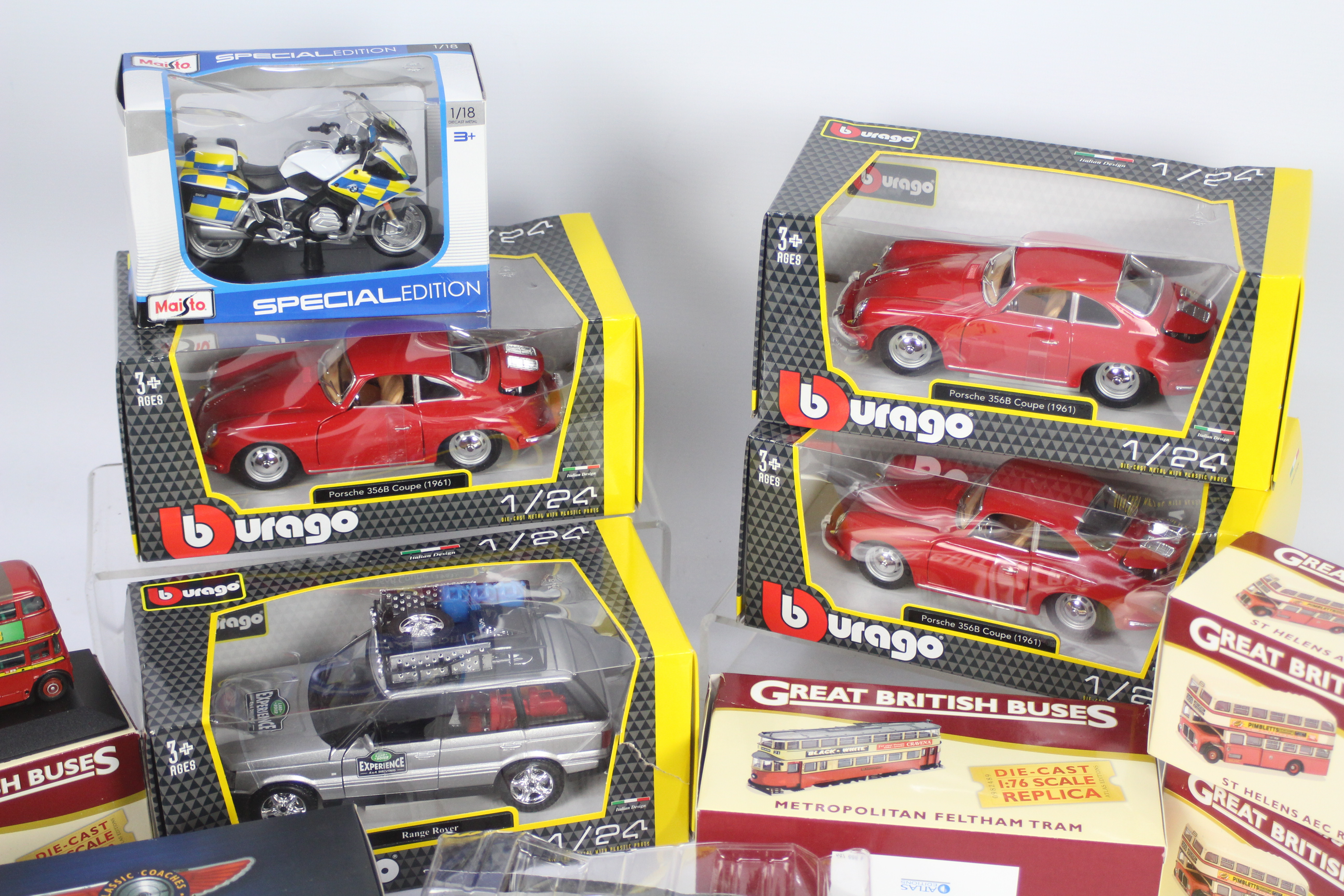 Bburago, Atlas Editions, Maisto - A boxed collection of 10 diecast model vehicles in various scales. - Image 2 of 4