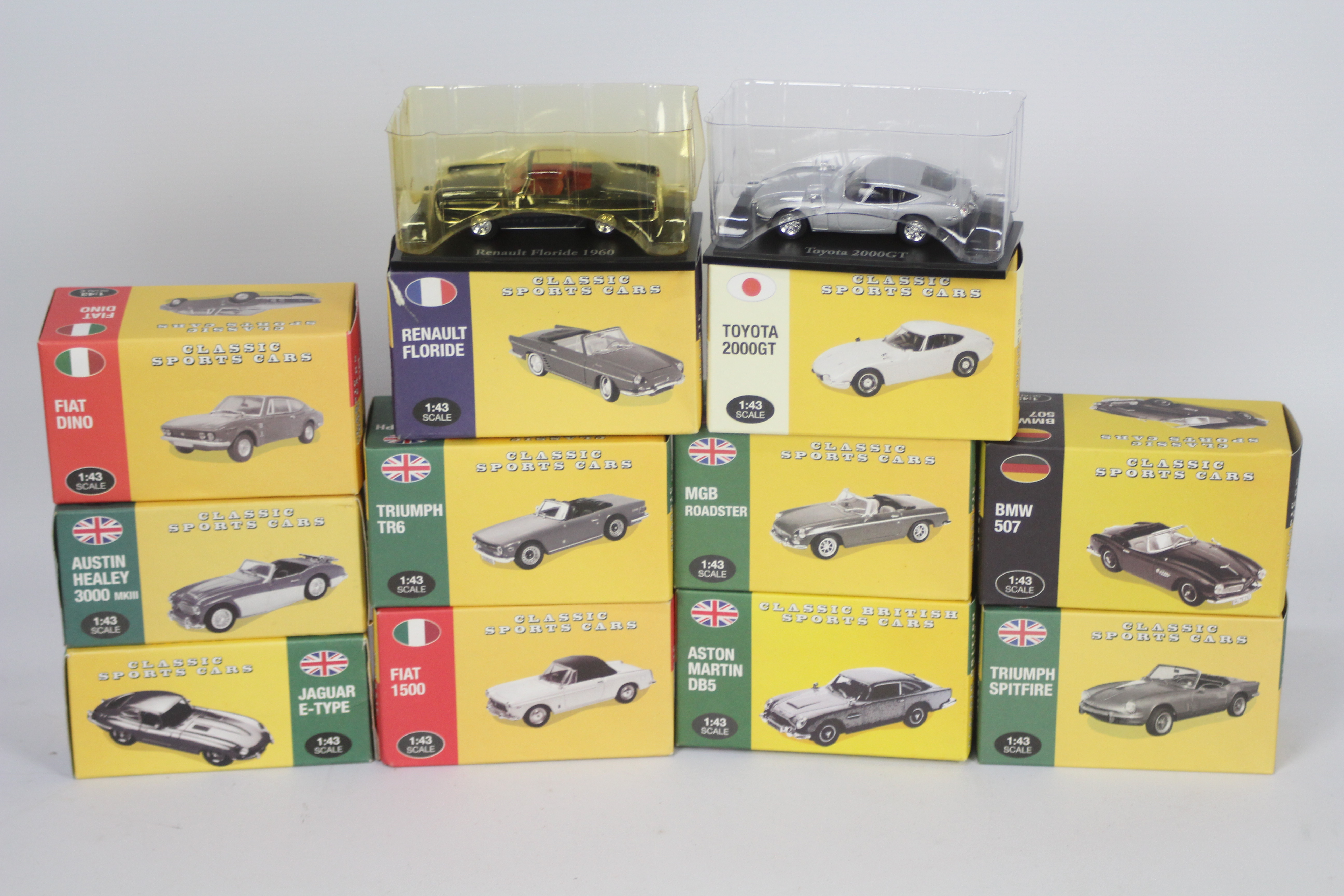 Atlas Editions - 11 boxed 1:43 scale diecast model cars from the 'Classic Sports Cars' series from