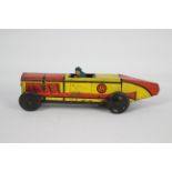 Marx - A rare clockwork tinplate racing car probably made by Marx,