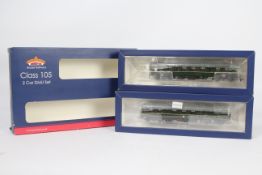 Bachmann - an OO gauge 8 DCC class 105 DMU two-car unit with speed whiskers, BR green livery,
