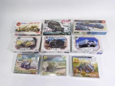 Airfix, JB Models, Zvezda, Other - Nine boxed mainly 1:72 scale military vehicle plastic model kits.