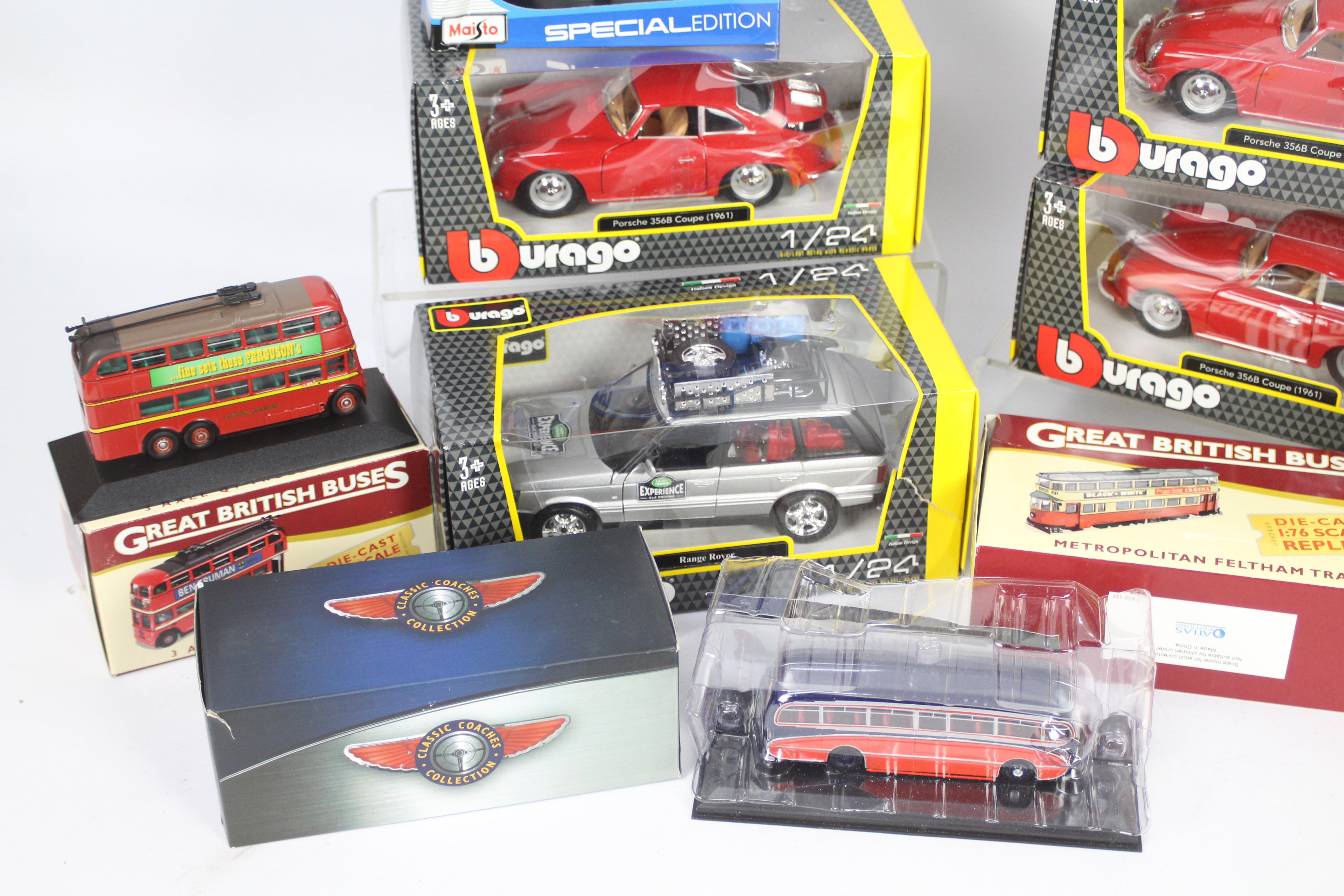 Bburago, Atlas Editions, Maisto - A boxed collection of 10 diecast model vehicles in various scales. - Image 4 of 4