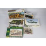 PST, Italeri, ICM, JB Models, Tamiya - Six boxed plastic military models kits in various scales.