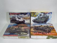 Dragon, Italeri - Four boxed 1:35 scale plastic model tank kits.
