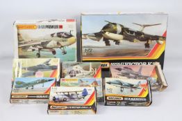 Matchbox - A boxed grouping of nine vintage plastic 1:72 military aircraft model kits by Matchbox.