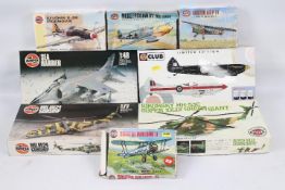 Airfix - Eight boxed Airfix plastic military aircraft model kits in various scales.