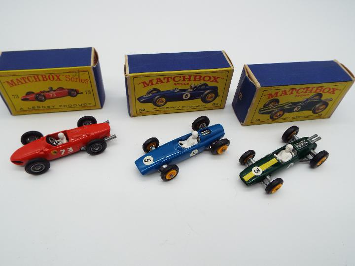 Matchbox by Lesney - three model Racing Cars comprising Ferrari # 73,