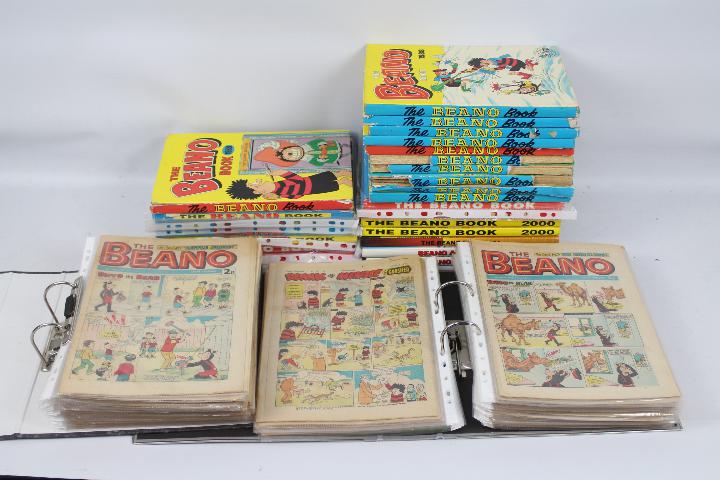 The Beano comics and annuals. An excess of 80 1970's comics in plastic wallets.