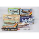 Matchbo, VEB Plasticart, Heller, MPM - Six boxed plastic model aircraft model kits.