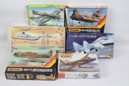 Matchbo, VEB Plasticart, Heller, MPM - Six boxed plastic model aircraft model kits.