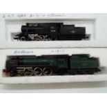 Minitrix - two N gauge model steam locomotives with tenders, Britannia 4-6-2 and Ivatt 2-6-0,