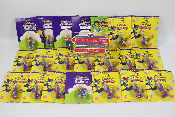 Cadbury's 3 inch figures by Ideal 1994 - Mr Cadbury's Parrot - Caramel Bunny - Dairy Milk Buttons