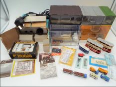 N gauge - a good mixed lot to include 3 x diecast trams, motor vehicles, figures, trackside signals,