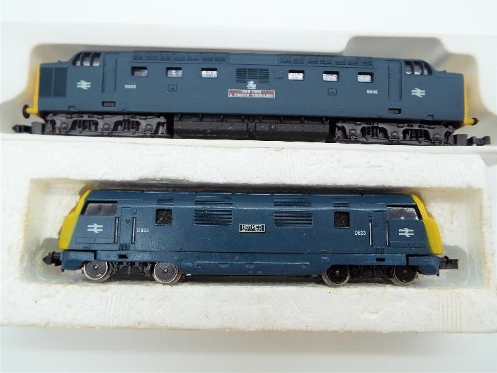 Lima and Trix - two N gauge model diesel electric locomotives,