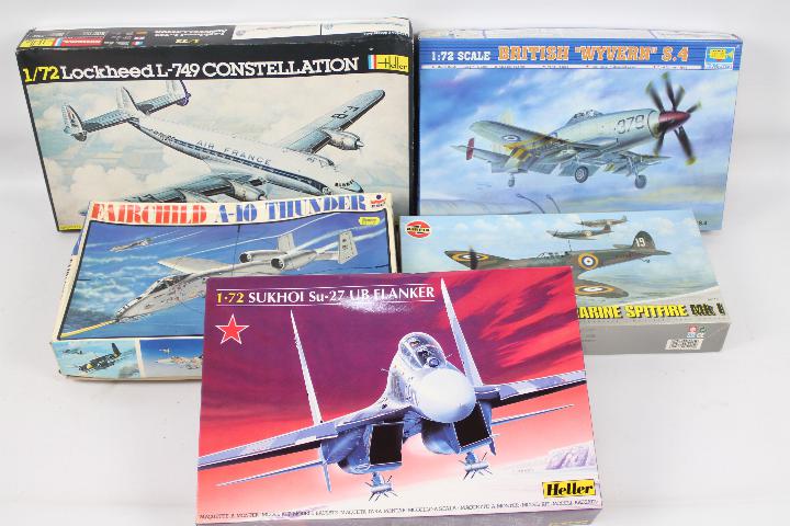Airfix, Trumpeter, Heller, Esci - Five boxed plastic model aircraft kits in various scales.