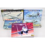 Airfix, Trumpeter, Heller, Esci - Five boxed plastic model aircraft kits in various scales.