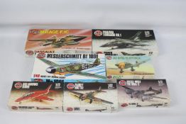 Airfix - A collection of seven boxed 1:72 scale military aircraft plastic model kits.