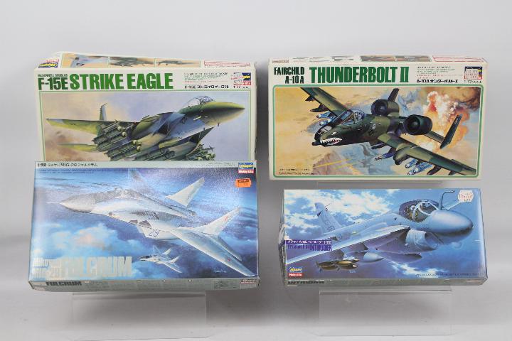 Hasegawa - A group of four plastic 1:72 scale military aircraft model kits by Hasegawa.