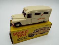 Budgie Toys - a Daimler Ambulance # 258, cream body over red base,