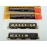 Hornby Minitrix and other - four N gauge model passenger carriages comprising 2 x Pullmans and 2 x