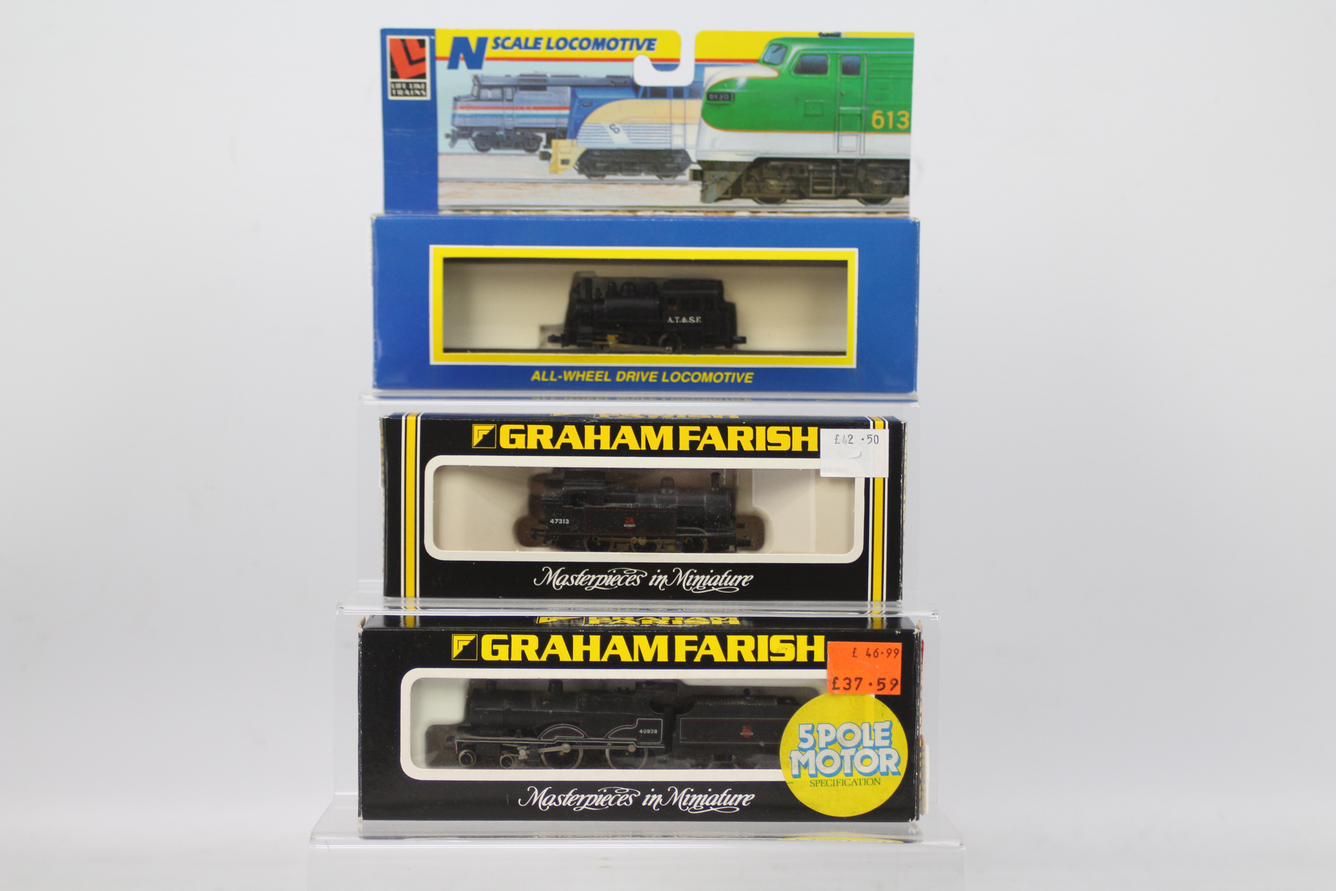 Graham Farish, Like Like Trains - Three boxed N gauge model steam locomotives.