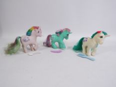 My Little Pony, Hasbro - 3 G1 Unicorn Ponies: "Windy" (marked to the hoof "83".