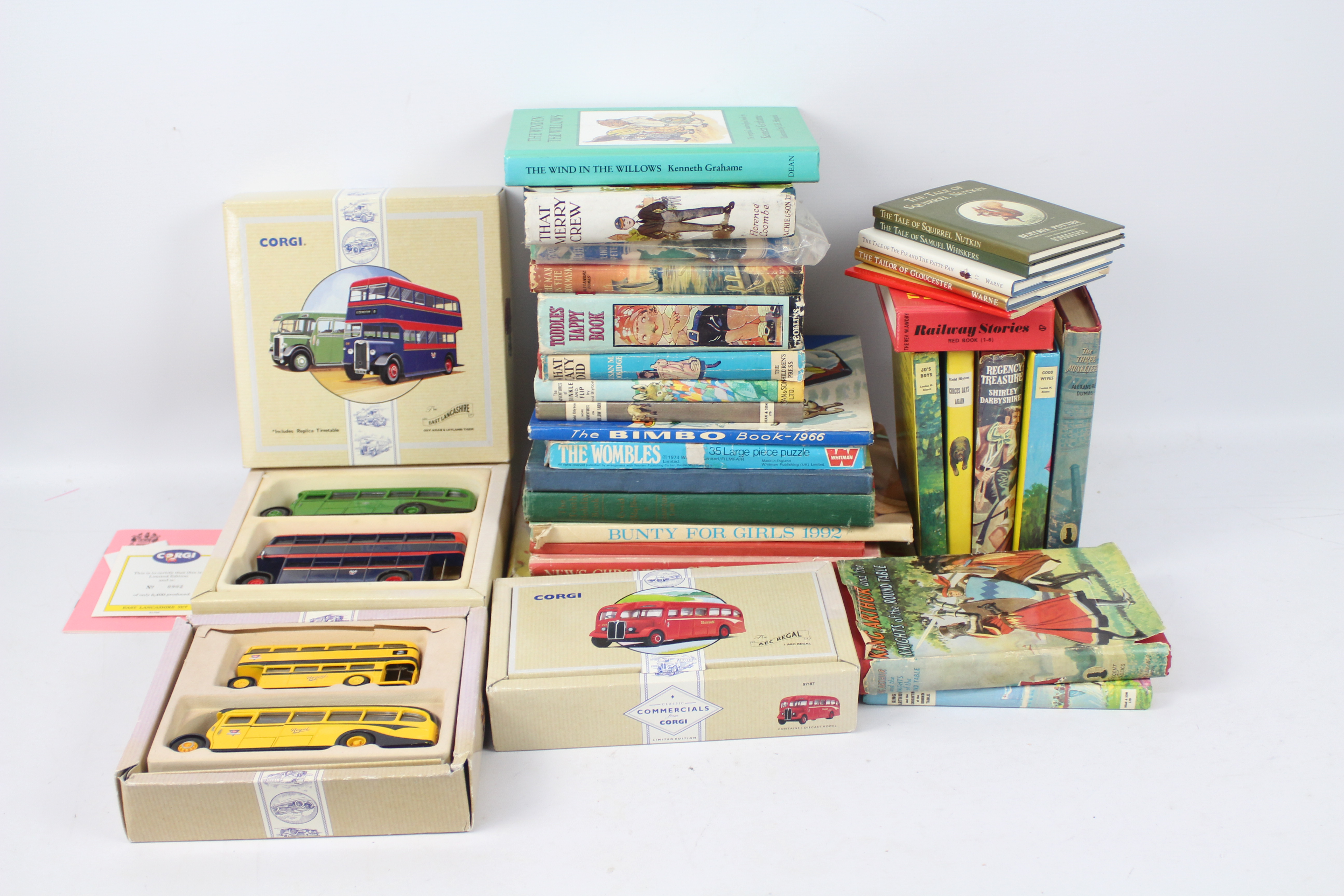 Corgi die cast models and a selection of children's books to include: Corgi Hanson bus #03039,