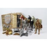 Marx - A collection of three Knight 12" action figures and three model horses from the Marx Toys