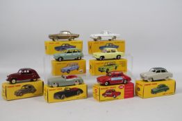 Atlas Dinky - 8 x boxed French cars including Renault Dauphine Minicab # 268, Citroen 2CV # 24T,